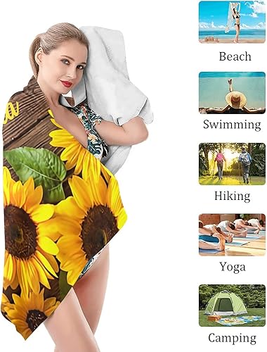 Miniatura 4 de Toalla de playa personalizada con diseño de girasoles con alfombrilla de nombre de 30 x 60 pulgadas, manta grande para mujeres, hombres, niños y