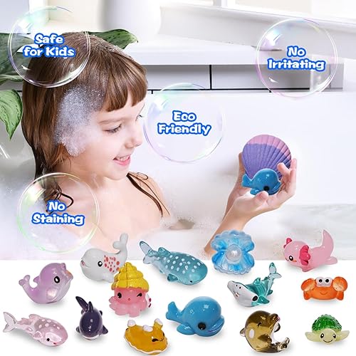 Miniatura 2 de Paquete de 20 bombas de baño para niños con sorpresa en el interior, juego de bombas de baño de concha con animales marinos, regalos del día de la