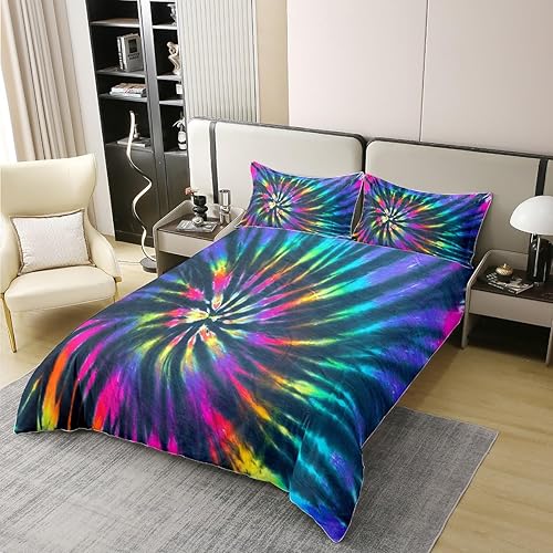 Erosebridal Funda de edredón 100% algodón teñido anudado colorido teñido anudado, funda de edredón de acuarela en espiral para niños, estampado de