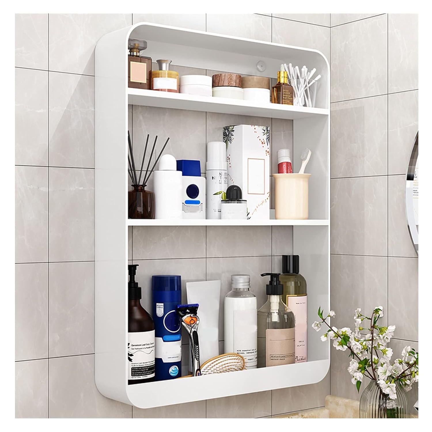 TOMYEUS Shower Caddy Bathroom Shelf 3 Tier Bathroom Shelf Wall Mounted Floating Shelves Also Perfect for Bedroom Decor