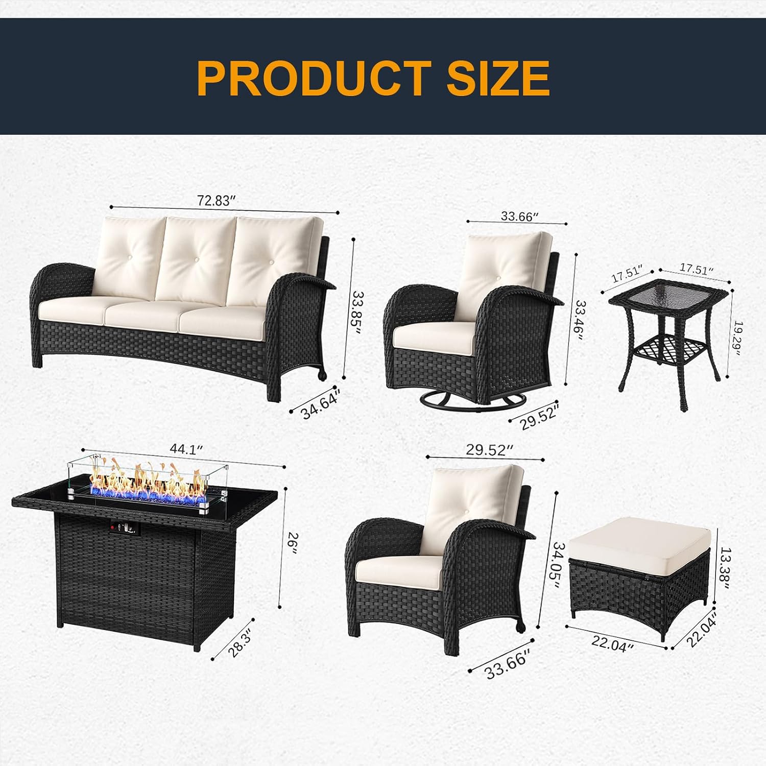 Outdoor Patio Furniture Sets with Fire Pit Table 10 Pieces Wicker Swivel Rocker Chairs and Sofa Sets for Backyard Deck