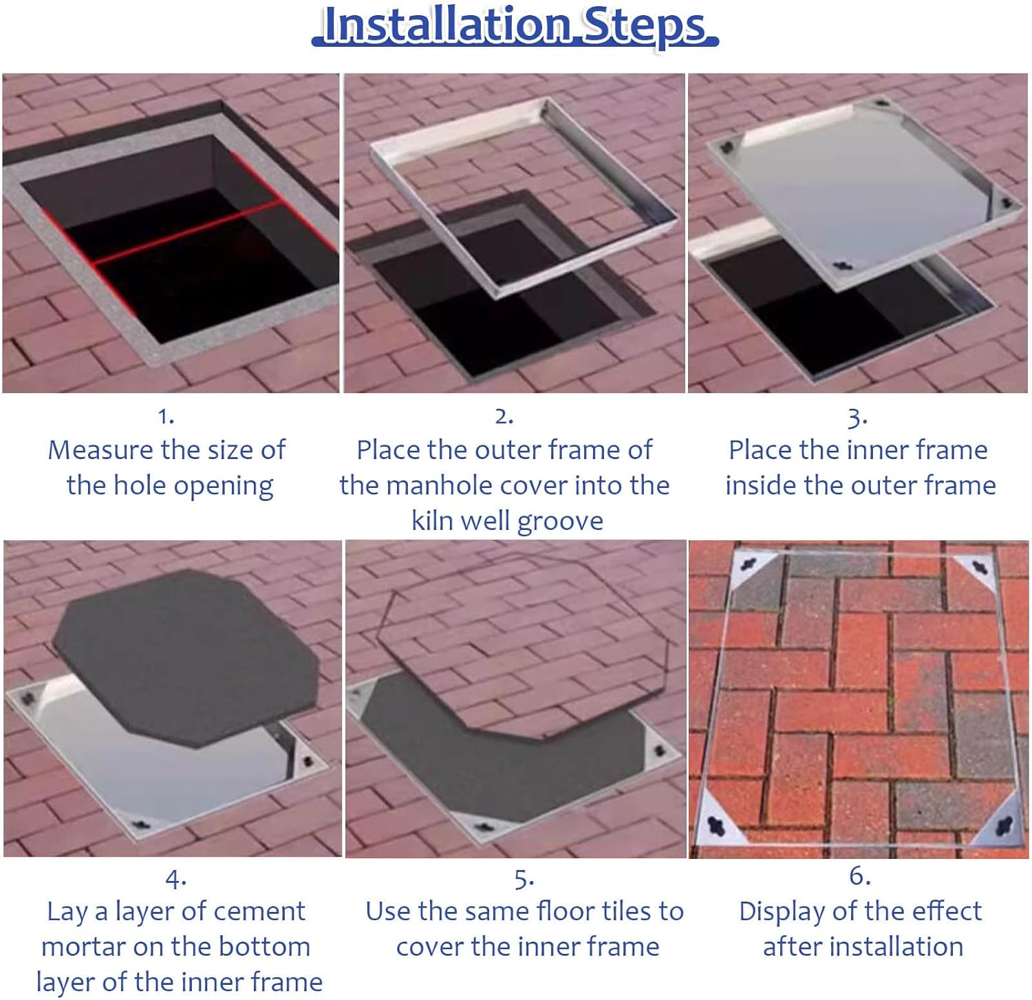 Heavy Duty Invisible Septic Tank Lids 21-39 Inch, Square Manhole Cover with Frame for Yard & Street, Durable Recessed Sewage Basin Lid with Lifter Hook (25x29in)