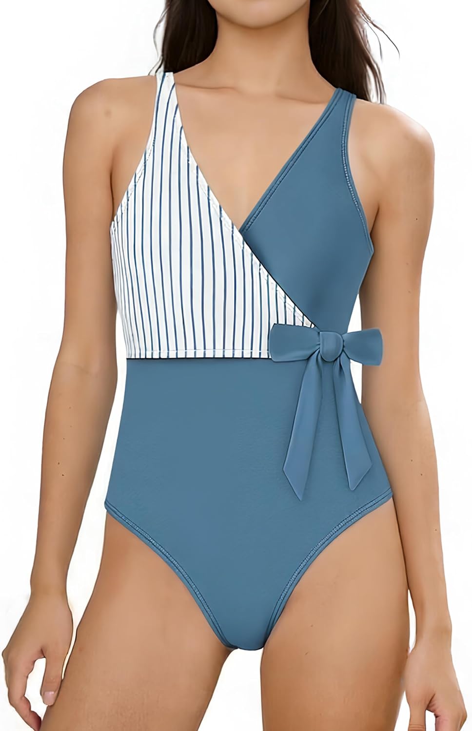 Girls Swimsuit Color Block One Piece Swimsuit Adjustable Straps Bow Design Girls Bathing Suit 7-16 Years