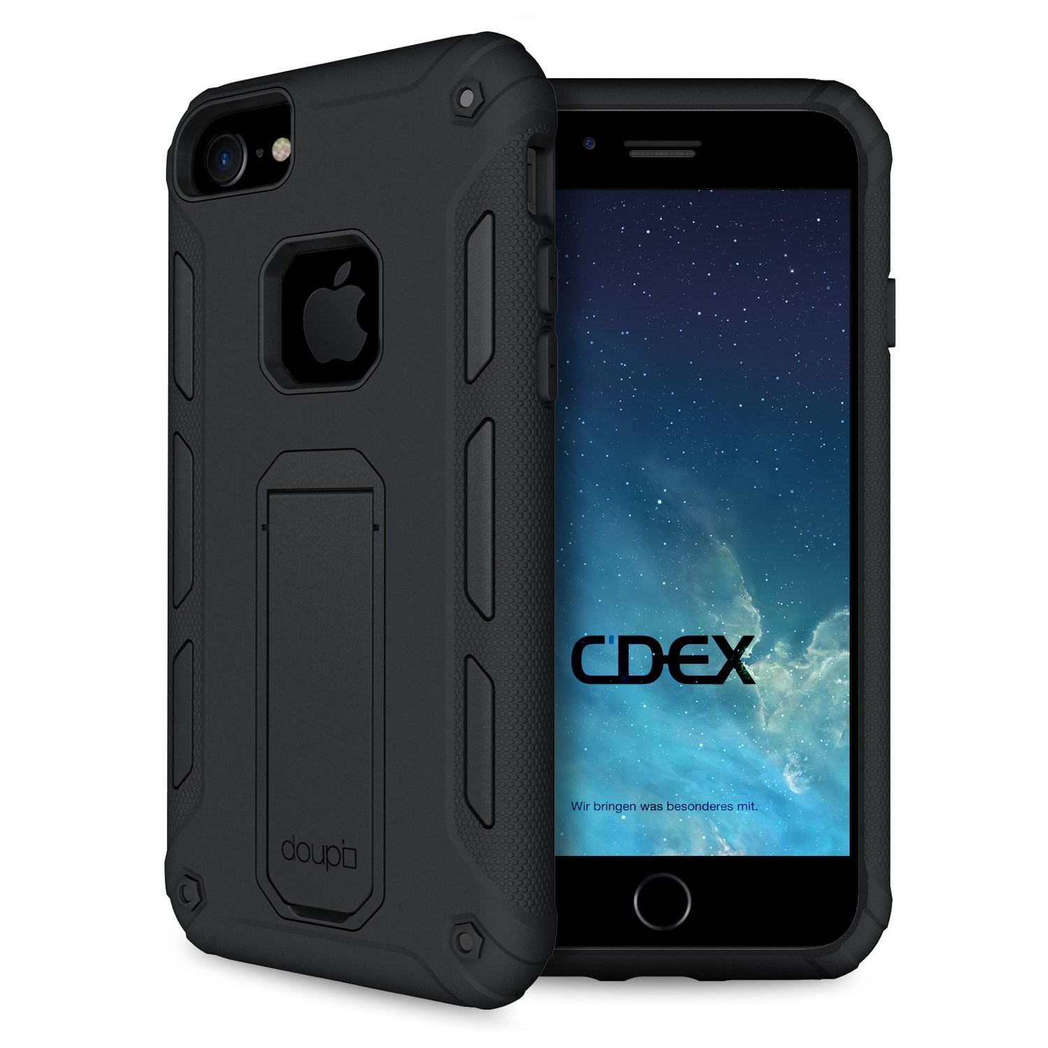 doupi Ultra Kickstand Case for iPhone SE (2020) / iPhone 8/7 (4.7 inch) with Integrated Stand erectable Cover Protective Sleeve, Black