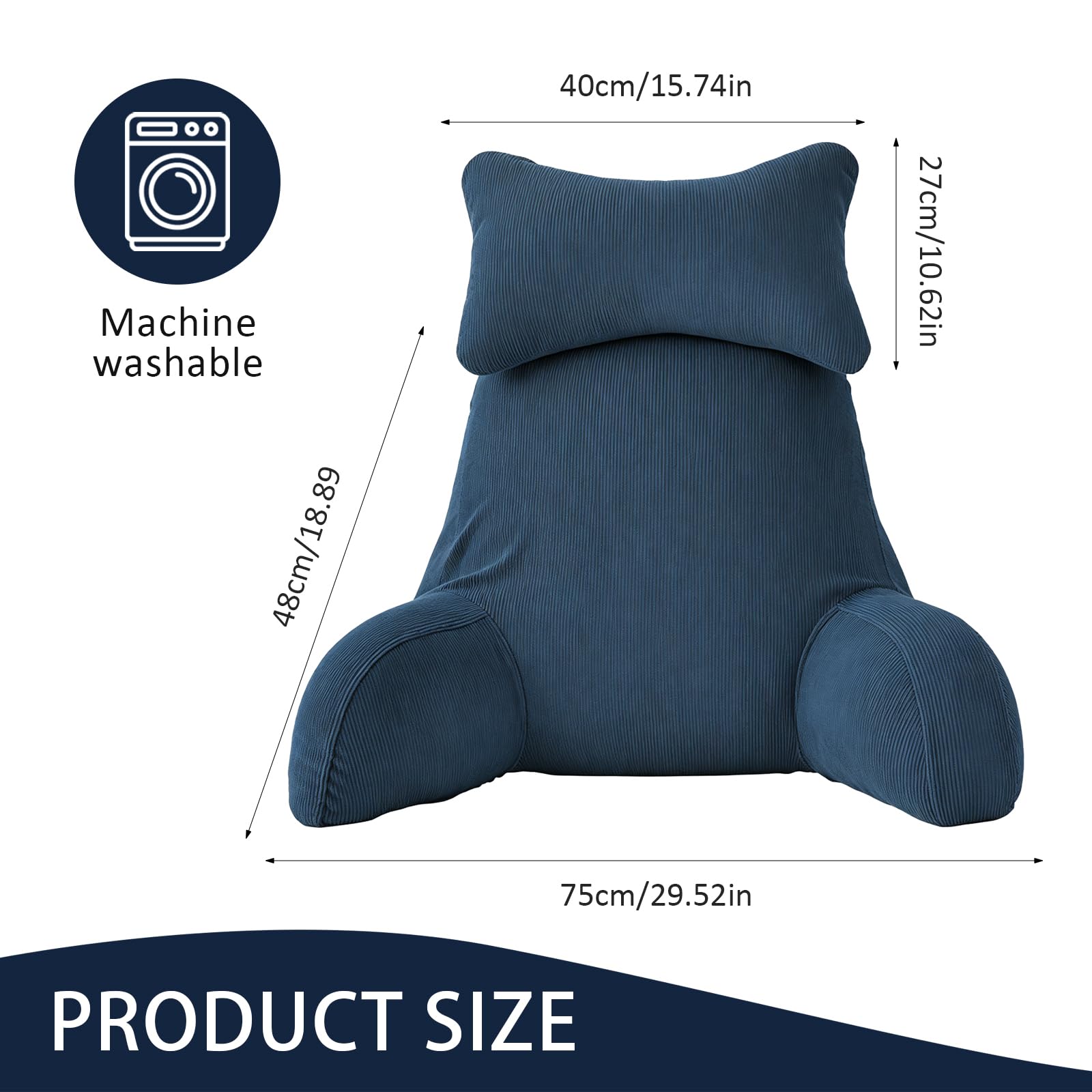 Cojín de apoyo lumbar con reposabrazos, cómodo cojín de lectura para cama y sofá, soporte ergonómico para la espalda para adultos, ideal para leer, jugar, ver la televisión y relajarse tiempo libre