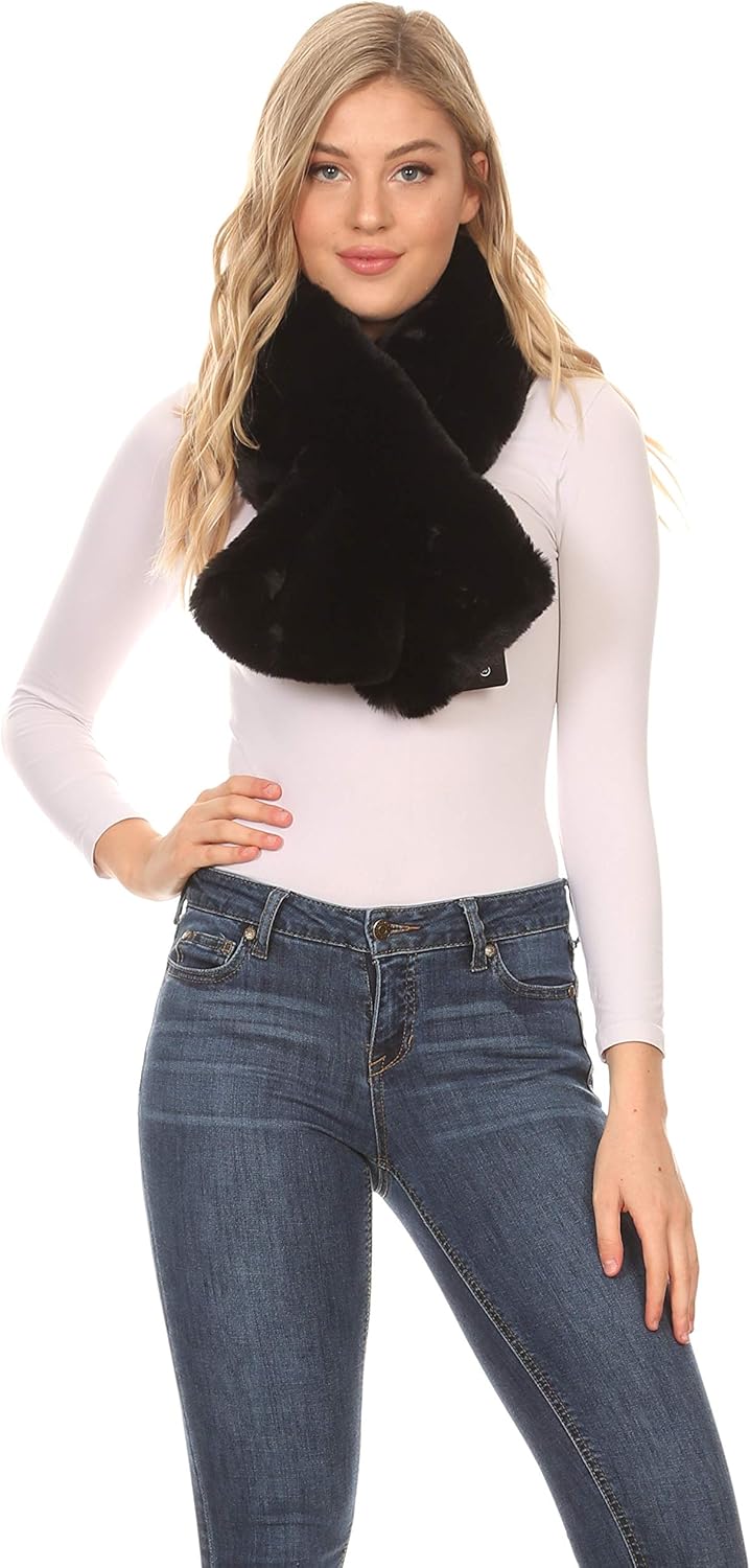 Sakkas Kiy Loophole Faux Fur Long Soft Warm Comfortable Textured Bow Scarf - Image 5