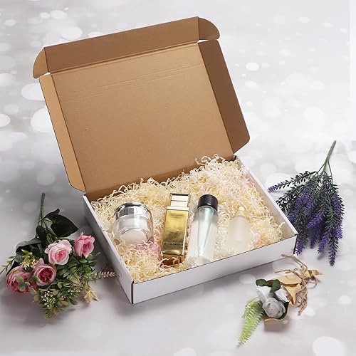 Vista 4 de RLAVBL Juego de cajas de envío de 12x9x2, paquete de 25, caja de cartón corrugado blanca para embalaje, envío postal, negocio