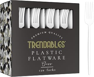 Trendables 120 Pack White Plastic Forks - 120 Count, Disposable, Fine, Gloss, Durable, Classy, Perfect for Parties
