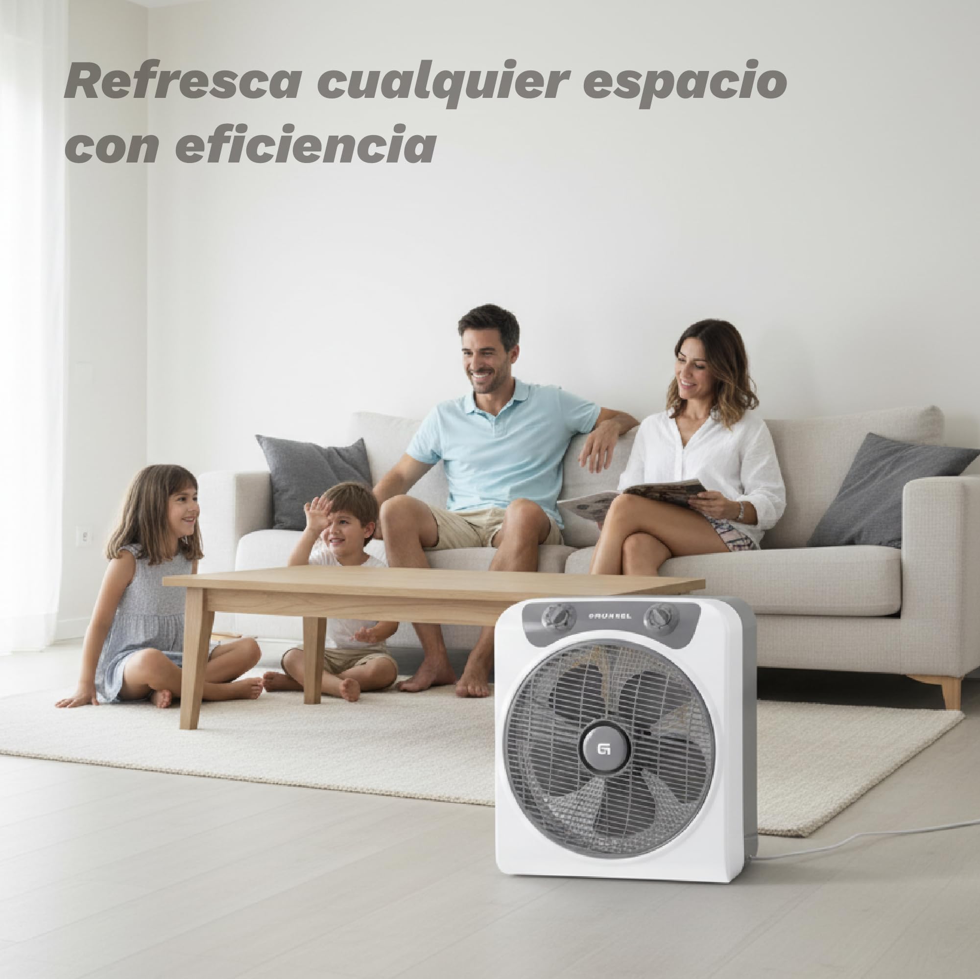 Grunkel - Box FAN - Vemtilatore da pavimento potente e leggero, diametro delle pale, 30 cm, funzione oscillazione, timer da 60 minuti, 3 velocità - 50 W