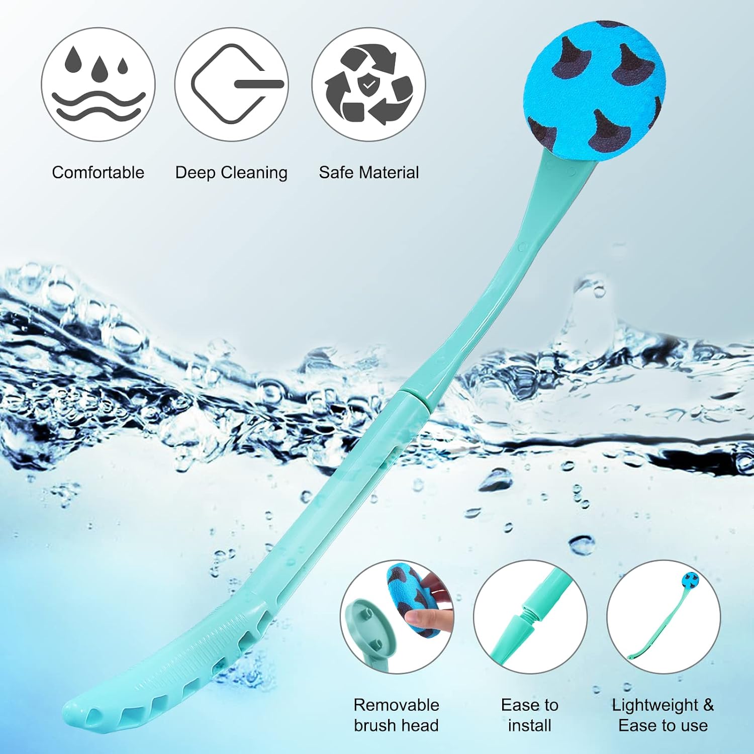 Back Brush Long Handle for Shower, 20.5” Bath Brush, Back Scrubber, Shower Body Brush with Curved Handle for Men Women