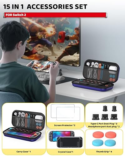 Miniatura 3 de Accessories for Nintendo Switch 2 2025, Portable Hard Shell Carrying Case with 2 HD Screen Protectors (7.9 Inch), TPU Protective Skin, Dust Plugs