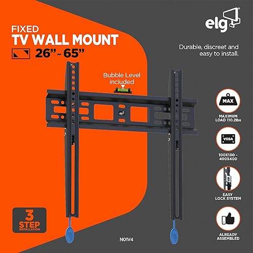 Vista 2 de ELG Soporte de pared para TV de perfil fijo/bajo para televisores de 32 a 77 pulgadas, soporta hasta 110 libras, VESA máximo 15.748 x 15.748 in, se