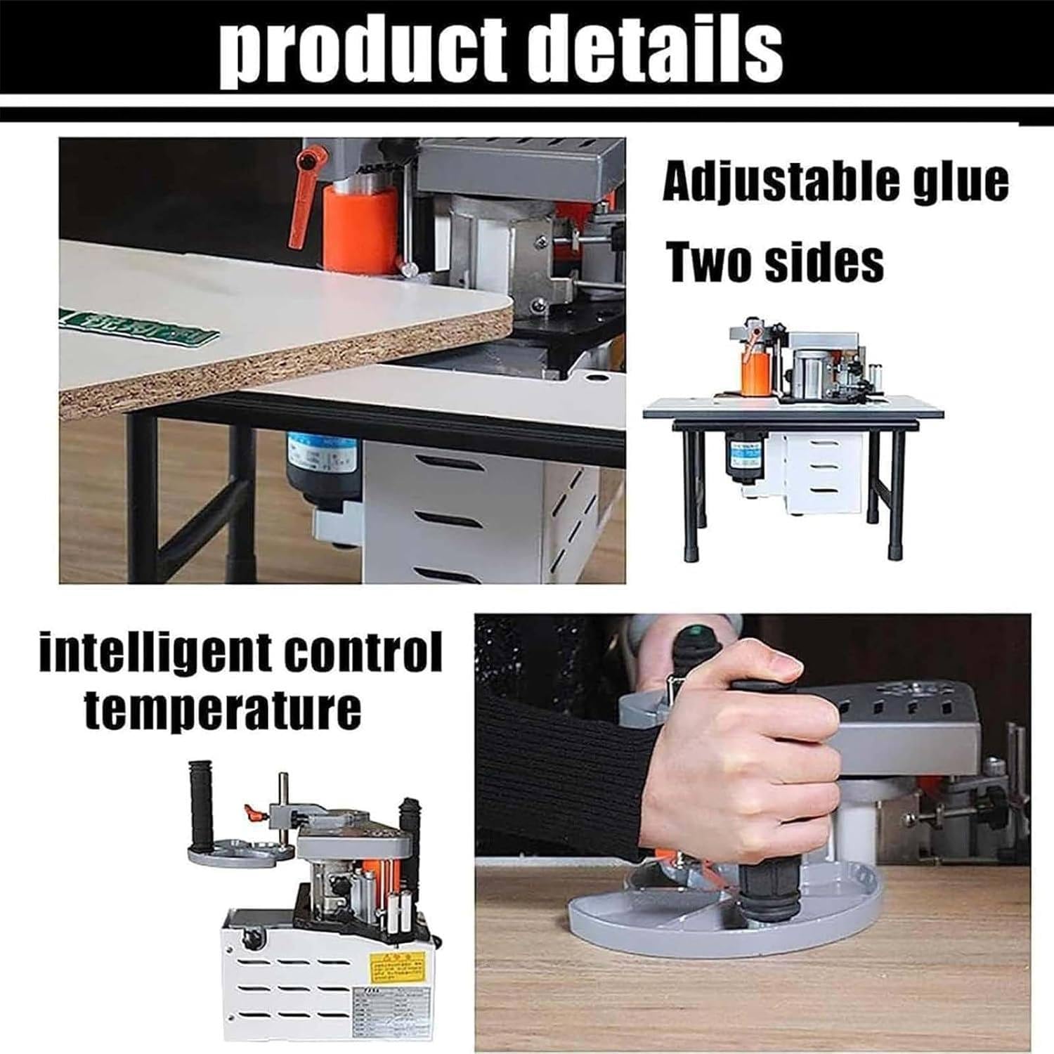 Bordatrice Manuale, Bordatrice Portatile, Bordatrice per Lavorazione del Legno da 7-60 Mm, Bordatrice Portatile in PVC ABS, Macchina Incollatrice per Lavorazione del Legno White