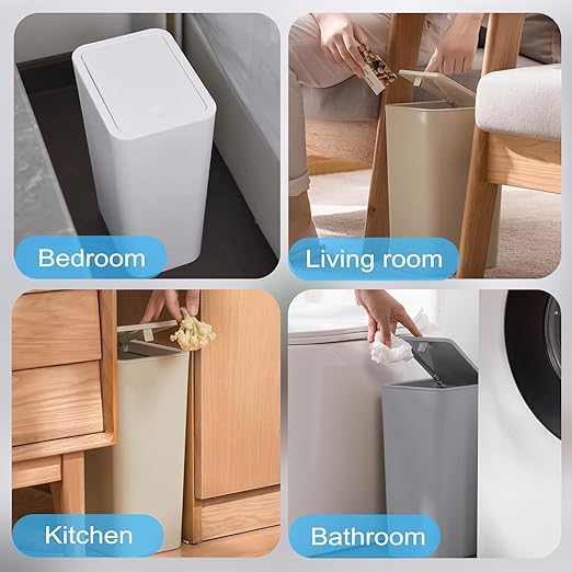 3 Pack Bathroom Small Trash Can with Lid,10L / 2.6 Gallon Slim Garbage Bin Wastebasket with Pop-Up Lid for Bedroom, Office, Kitchen,Dorm, Fits Under Desk