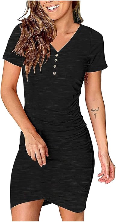 Amazon.com: De las mujeres 2021 verano casual cuello redondo fruncido  elástico tul dobladillo bodycon corto mini vestido camiseta vestidos de la  envoltura : Ropa, Zapatos y Joyería