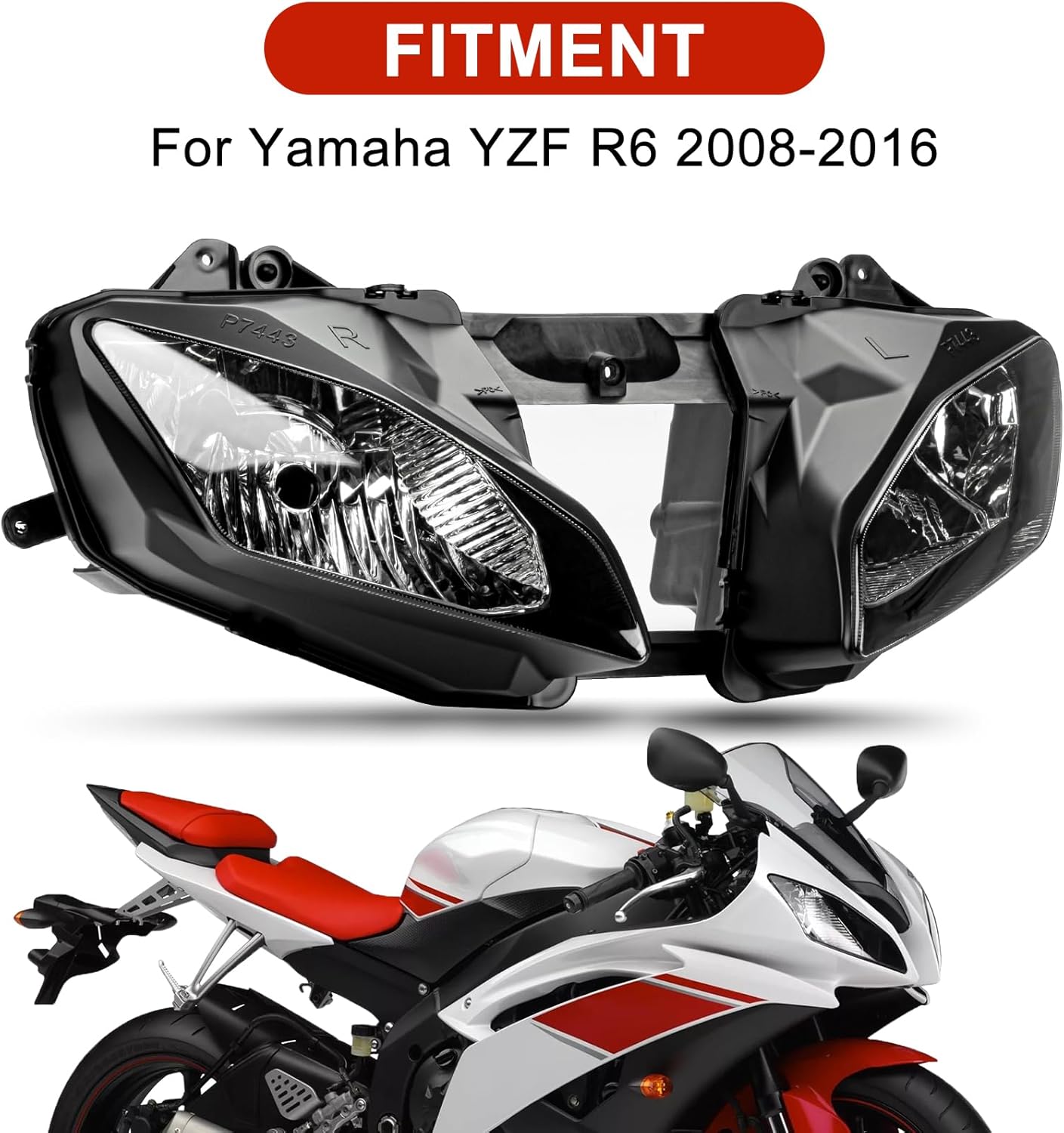 pslcustomerservice PSLER Motorcycle Front Headlight Head lamp light Assemblies for YZF R6 2008-2016 2008 2009 2010 2011 2012 2013 2014 2015 2016