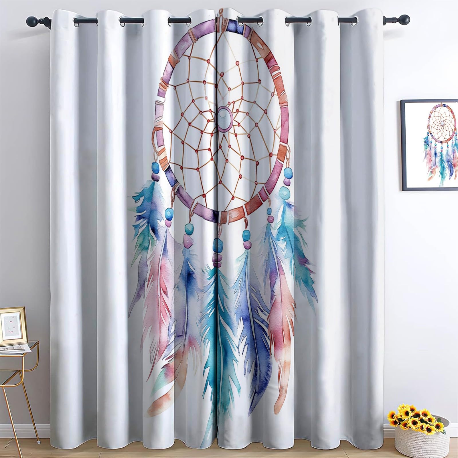 Generisch Blickdicht Vorhang Ösenschal Verdunkelungsvorhang 3D Aquarellmalerei Traumfänger Gardinen Kinderzimmer Wohnzimmer Thermovorhang Polyester Vorhänge H260 x B140 cm 2Er Set