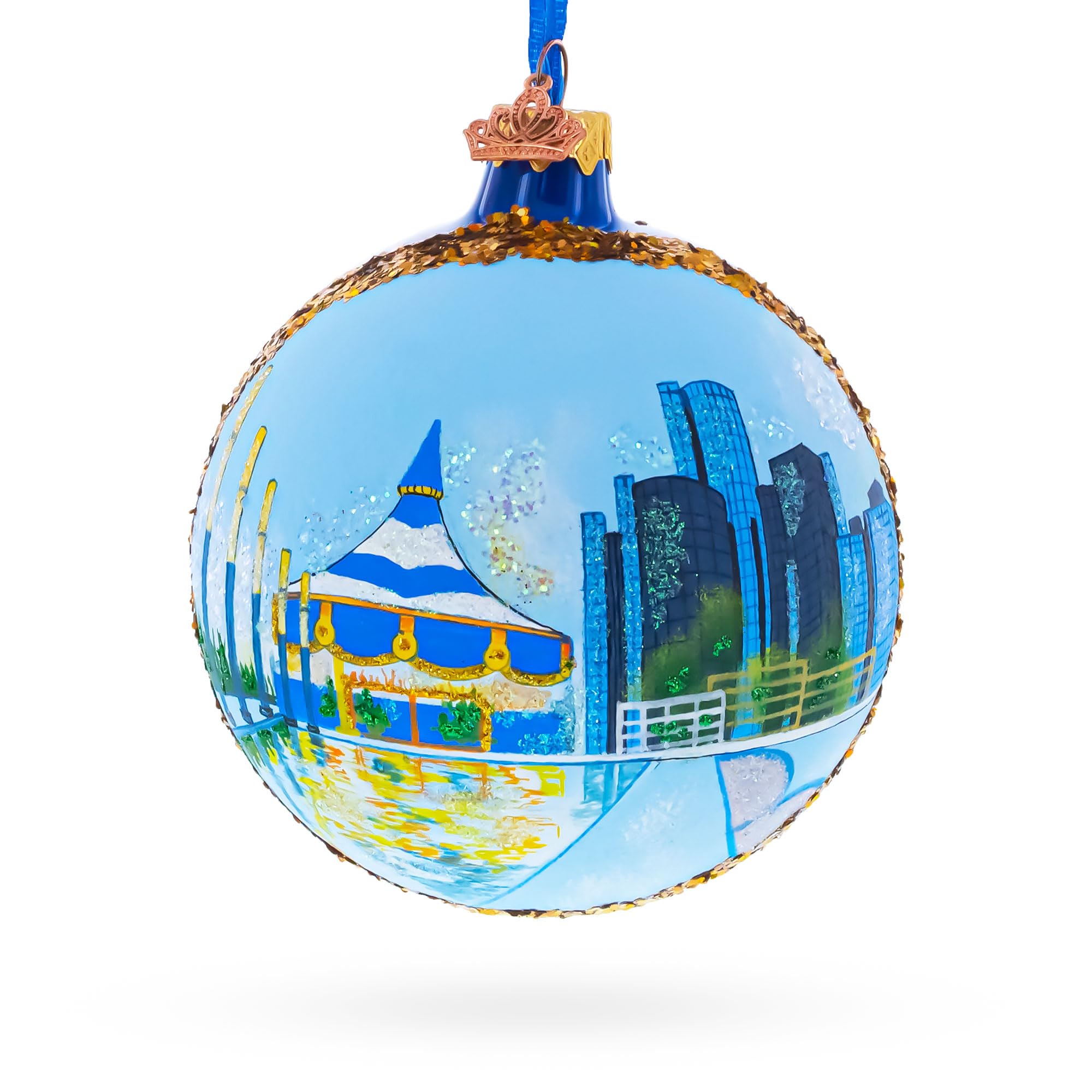 Boule en verre Detroit RiverFront pour sapin thème voyage