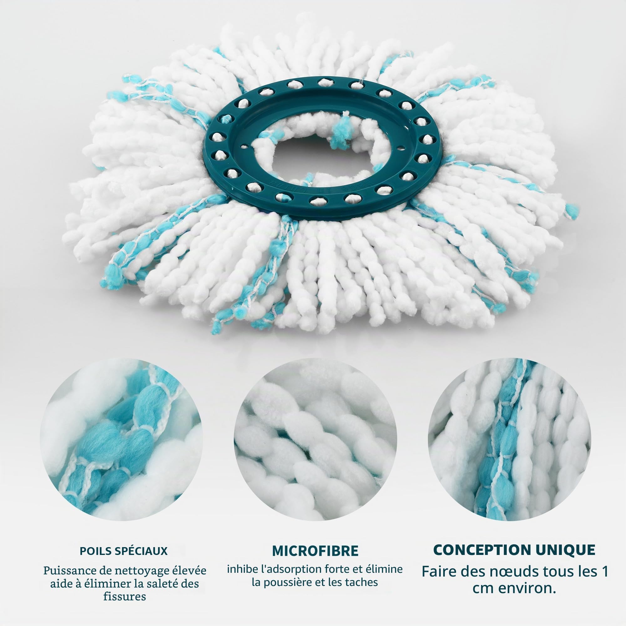 HAOYULUO 4 têtes de rechange utilisées pour Leifheit Clean Twist Mop ,blanc,pour tous les types de sols
