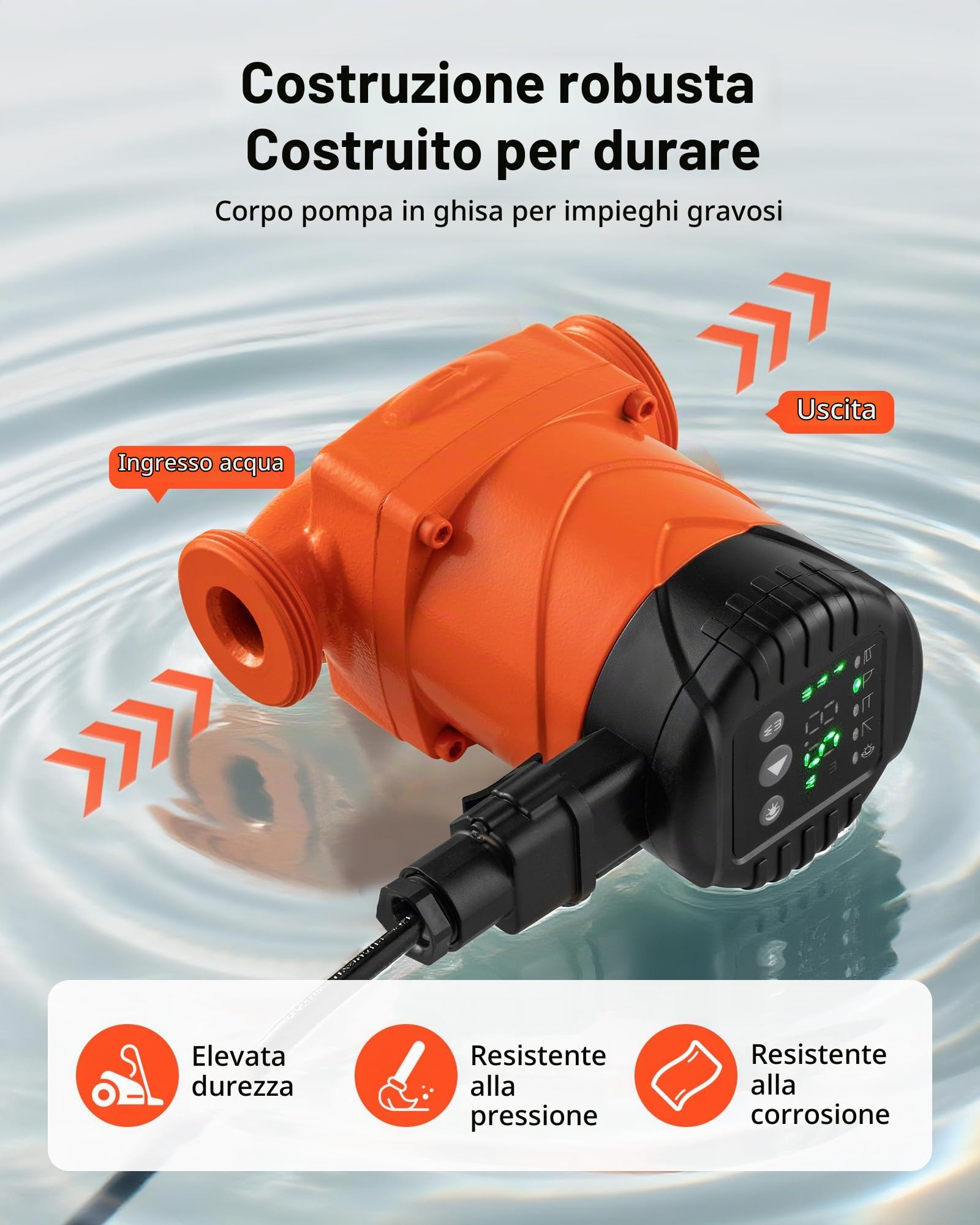 VEVOR Pompa di Circolazione ad Alta Efficienza LPS25-4BP/130, 42 LPM, per Acqua Calda in Ghisa con Prevalenza Massima di 4 M, Attacco Filettato, Valvola di Ritegno, per Impianto di Riscaldamento
