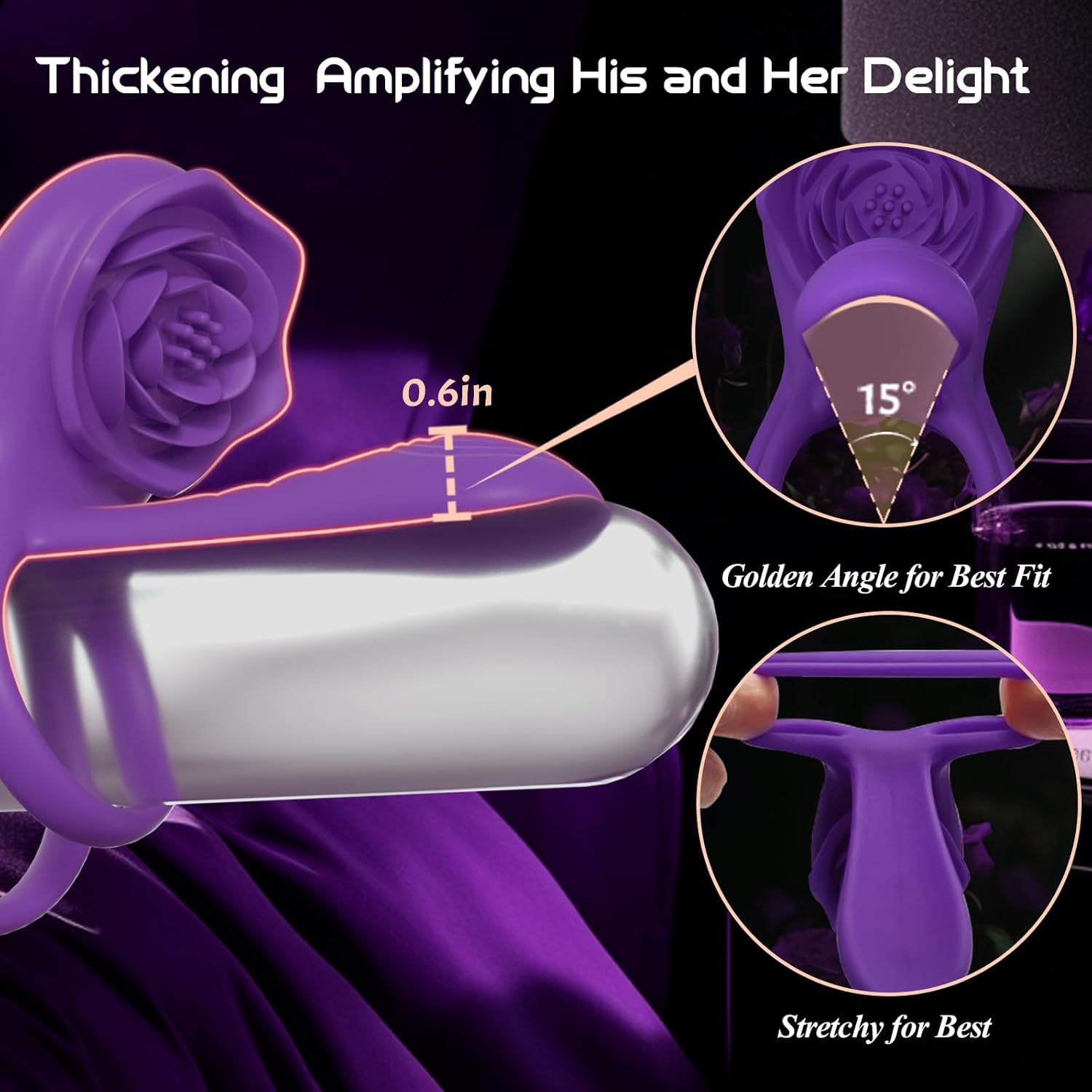 Mens Womens Rose Sex Toy - Vibrating Penis Ring Girth Sleeve, Adult Sex Toys & Games for Couples Men Pleasure, Cock Rings for Men Sex, MOVGANI Juguetes Sexuales para Hombres