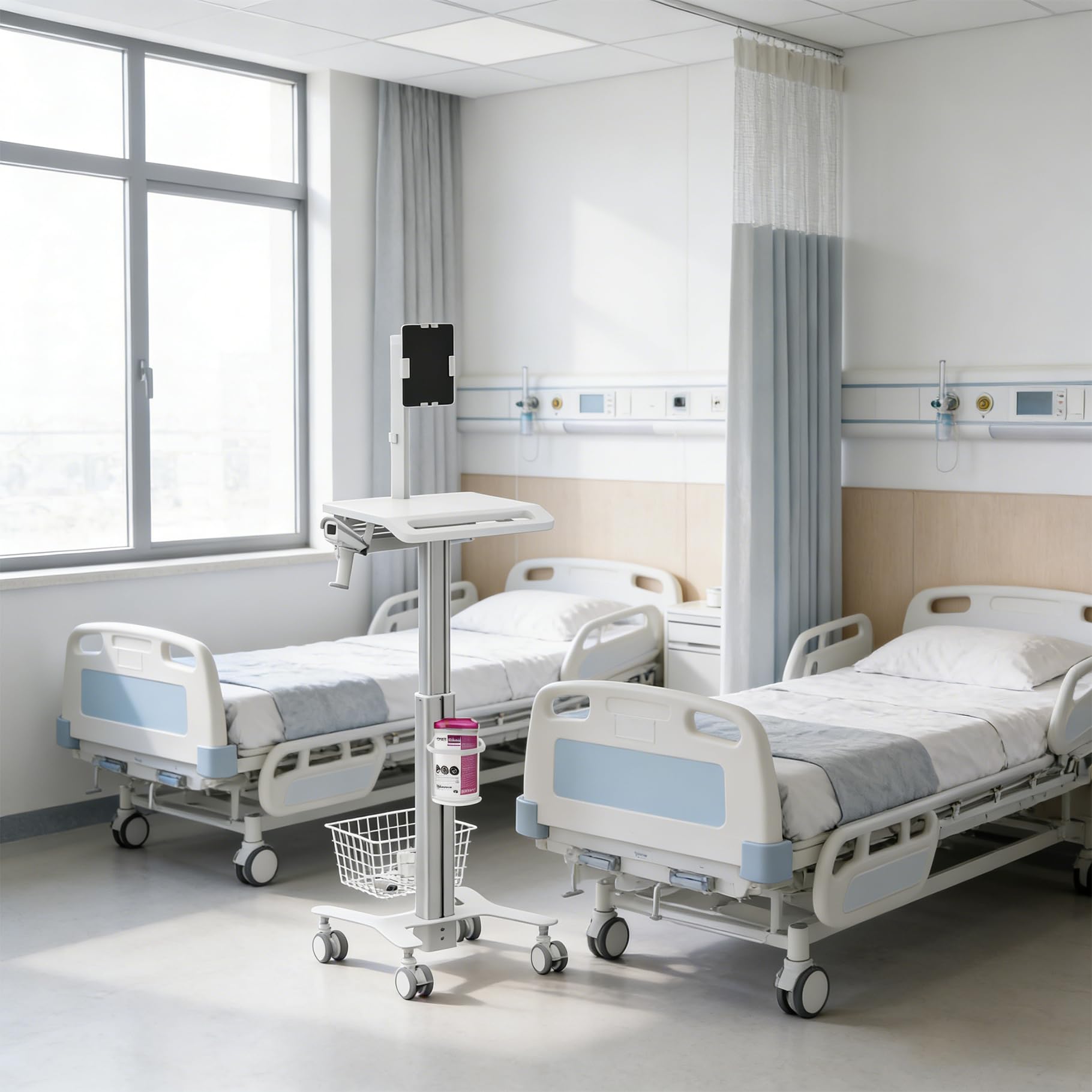 Carro para Equipos médicos con Soporte para Tablets 7.9"-11", Altura Ajustable 80-120 cm