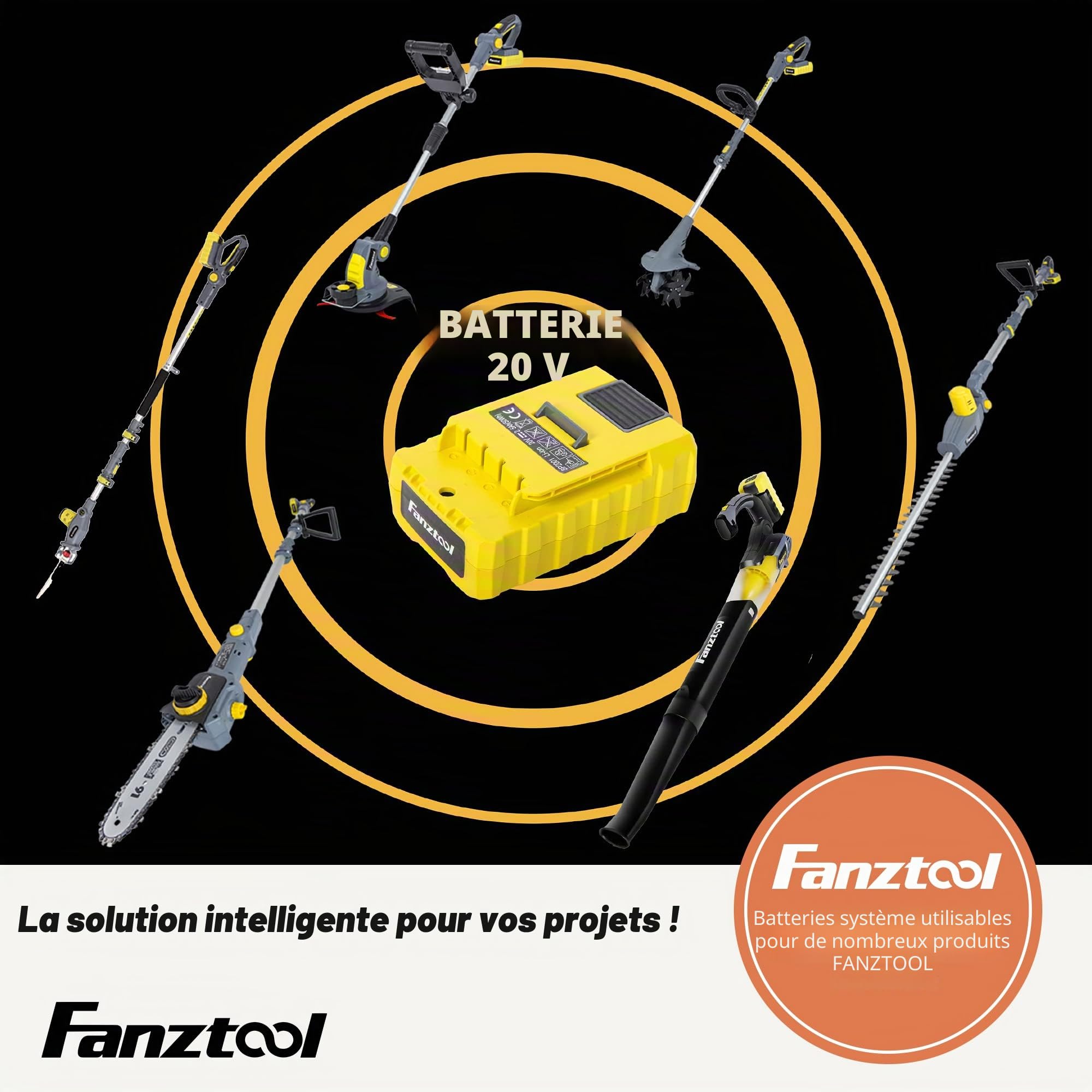 FANZTOOL Débroussailleuse Électrique sans Fil, Coupe-Bordure sans Fil avec Batterie, avec Chargeur Inclus, Lame Droite et Lame Courbée Dentée, Poignée Réglable, idéale pour Jardin, pelouse et Champs