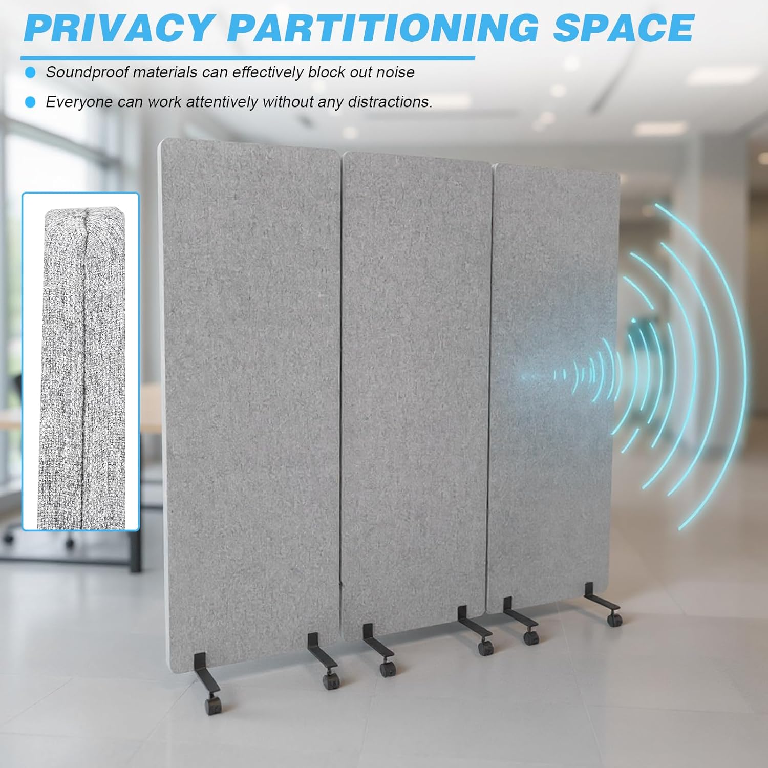 Generic 3 Panel Freestanding Partition Room Dividers Soundproof Privacy Panels Folding Portable Partition Screens for Offices Balcony Bedroom Outdoor Garden