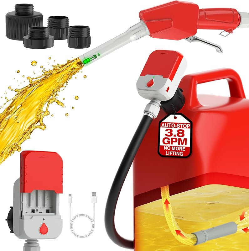 Bomba elétrica de transferência de combustível keimi com parada automática e gatilho manual – 3,8 gal/min
