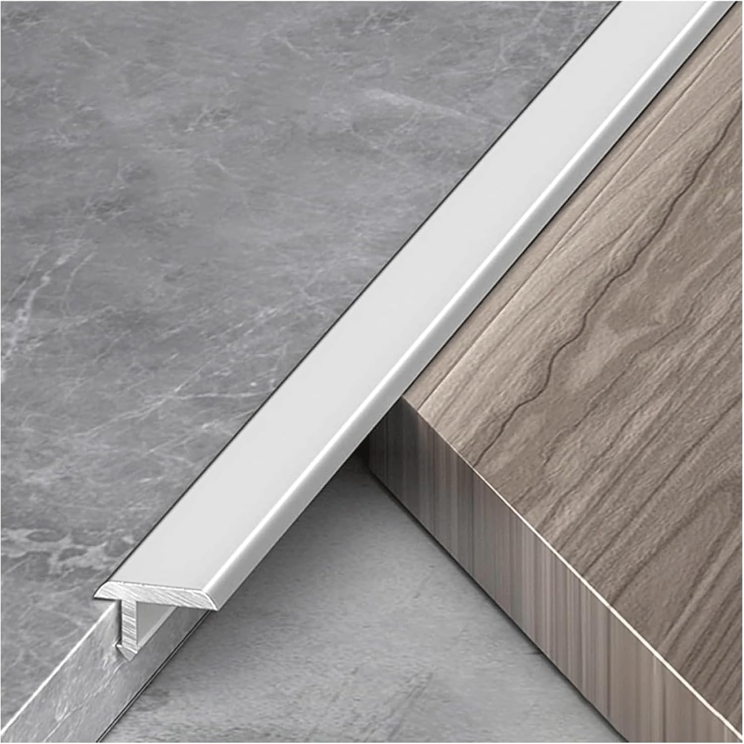 Floor Transition Strip 2 Pack Aluminum Threshold Strip Mental Flat Divider Strip T Molding Floor Gap Strips 59in Long Waterproof(Gold,W12mm)