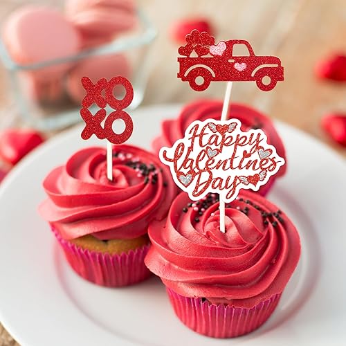 Miniatura 4 de 24 piezas de decoración para cupcakes para el día de San Valentín, con purpurina, corazón, amor, San Valentín, alimentos, suministros de decoración