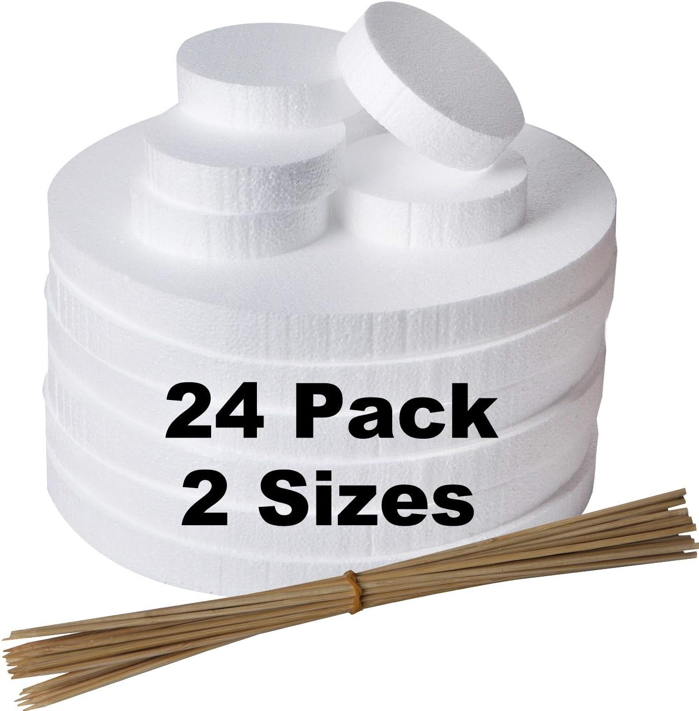 24 Foam Circles -Craft Foam Circles- Styrofoam Discs -Craft Foam for Art and Craft- Floral Foam - Foam Disks- DIY Crafts for Home, School- 2 Size 12'' x 12'' x 1'' & 4'' x 4'' x 1'' Inch (Pack of 24)