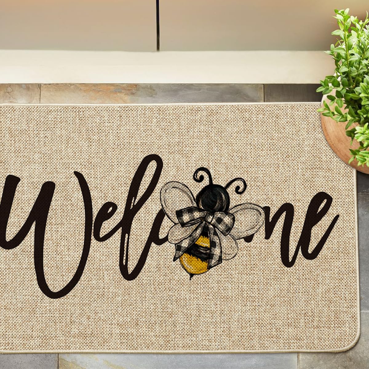 Artoid Mode Bee Welcome Spring Doormat, Summer Home Decor Low-Profile Switch Rug Door Mat Floor Mat for Indoor Outdoor 24x35 Inch
