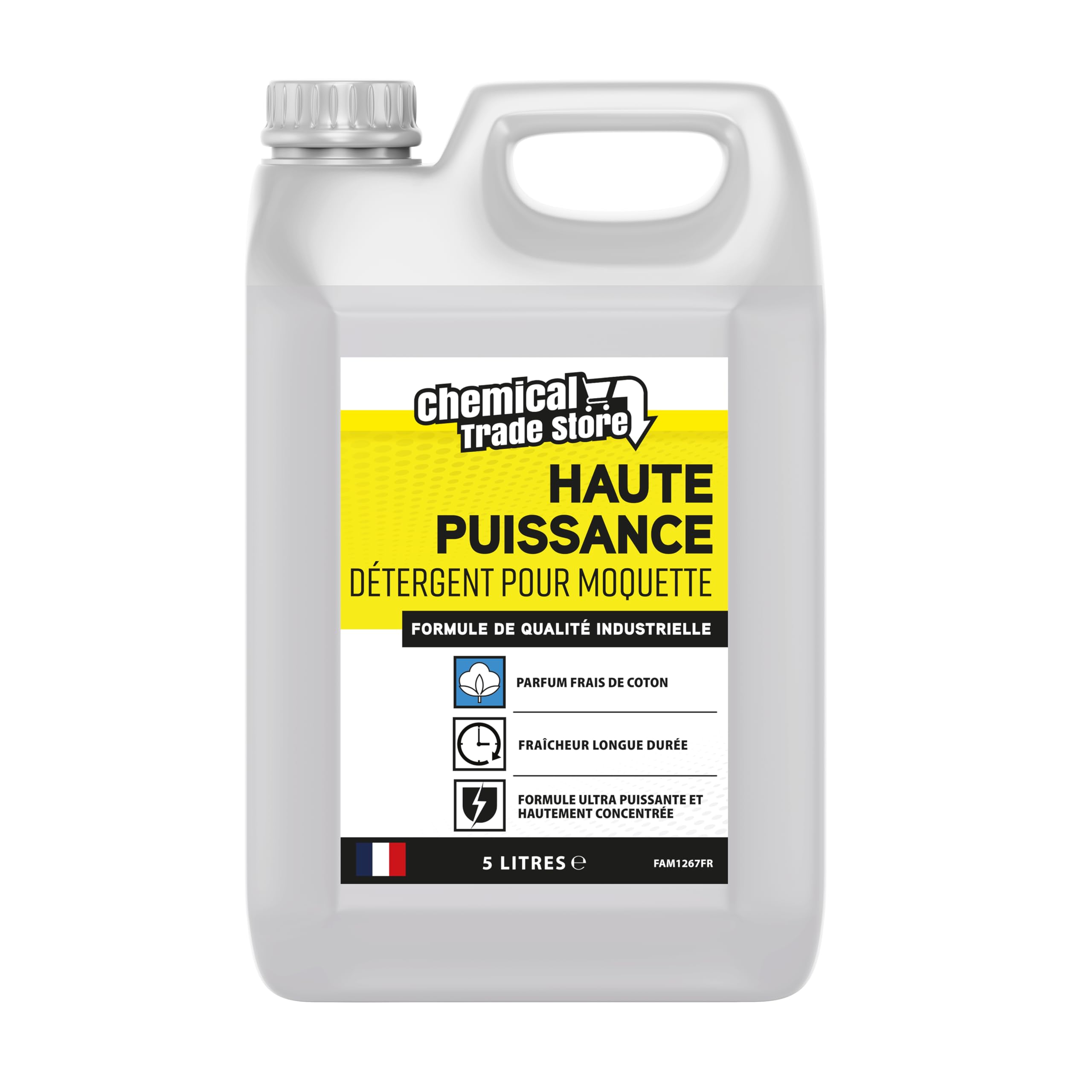 Shampoing Détergent Moquette 5 L - Nettoyant Profond pour Tapis, Moquettes, Tissus & Ameublement - Élimine les Taches et les Odeurs - Parfum Coton Frais