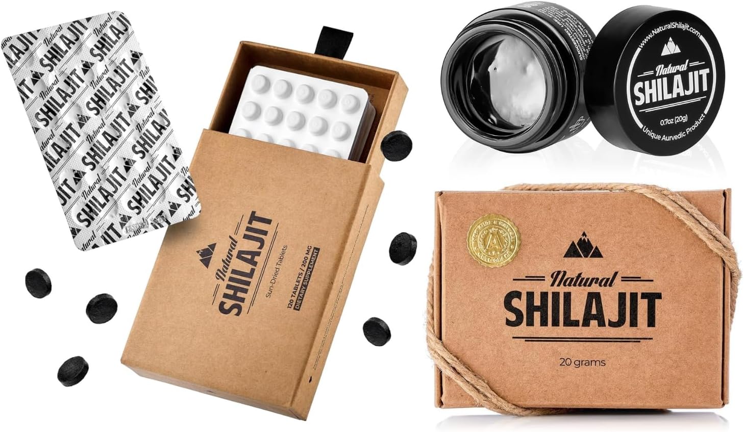 Natural Shilajit Tablets - 120 Count, Sun Dried 100% Pure Shilajit for Men & Natural Shilajit Resin - Shilajit for Men & Women with Fulvic Acid & Trace Minerals