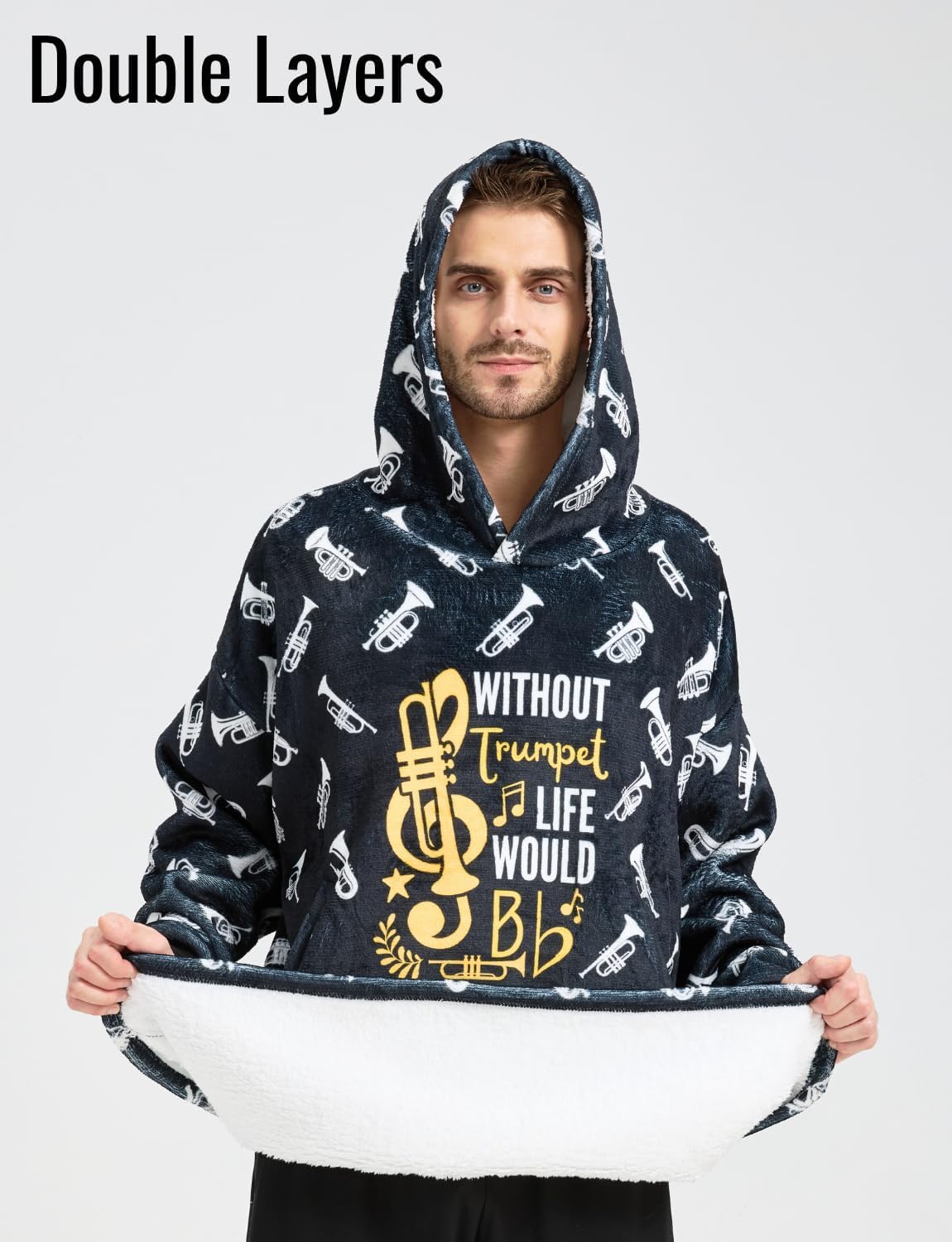Trumpet Gifts for Men Women, Blanket Hoodie for Trumpet Players Trumpeters, Oversized Flannel Hooded Blankets, One Size Fits All