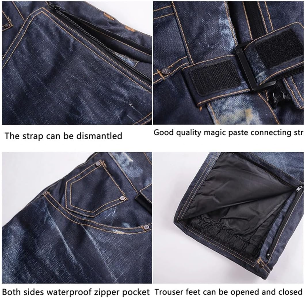 Men Women Jeans Ski Pants Winter Warm Outdoor Sports Wear Windproof Snow Trousers Couple Ski Snowboard Bibs Pants