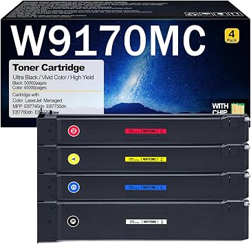W9170MC Toner Cartridge Compatible for HP W9170MC W9171MC W9173MC W9172MC Toner Cartridges for HP Color Laserjet Managed MFP E87740dn E87750dn E87760dn E87770dn Prin Combo Pack