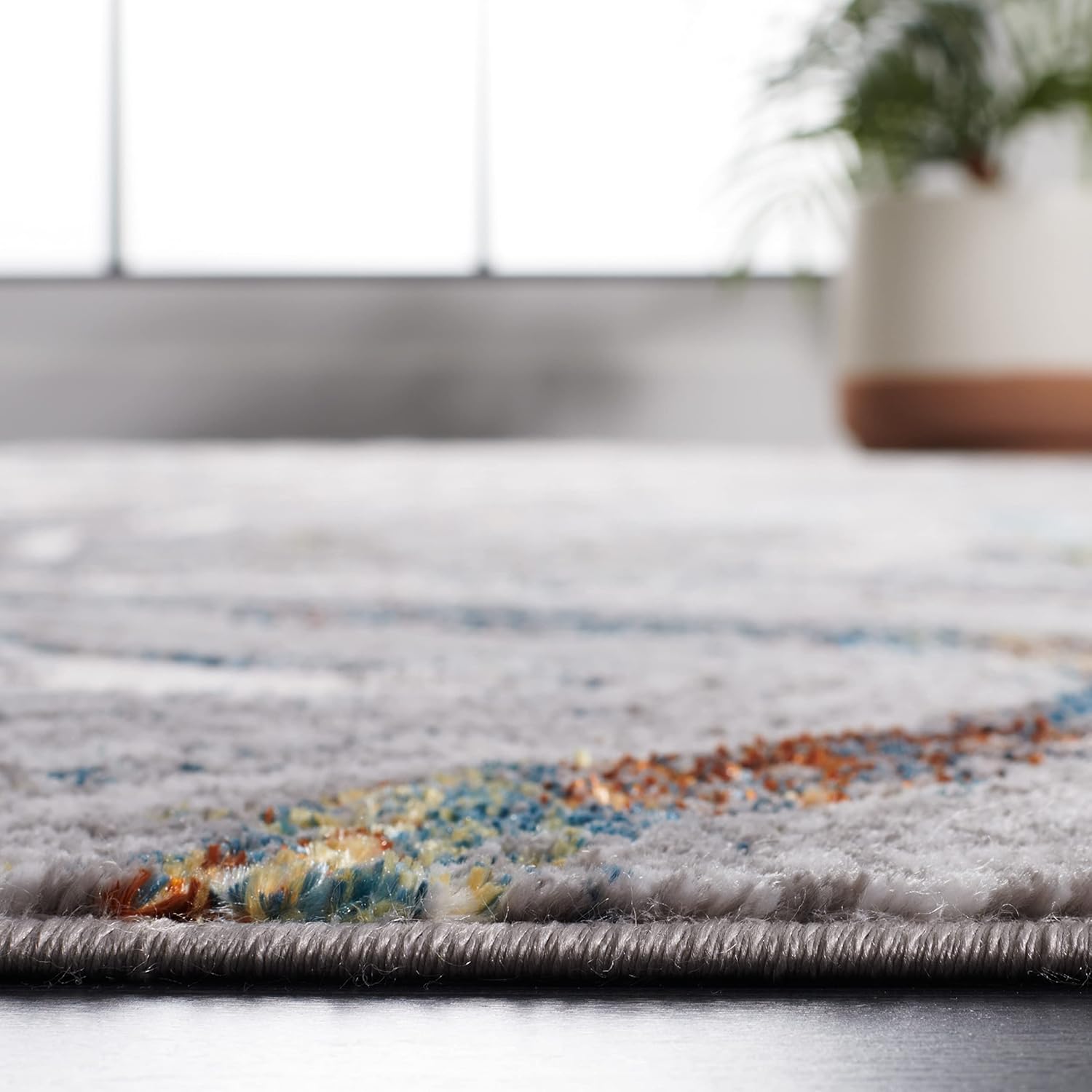 SAFAVIEH Amelia Collection Area Rug - 9' x 12', Grey & Blue Gold, Modern Abstract Design, Non-Shedding & Easy Care, Ideal for High Traffic Areas in Living Room, Bedroom (ALA211H)
