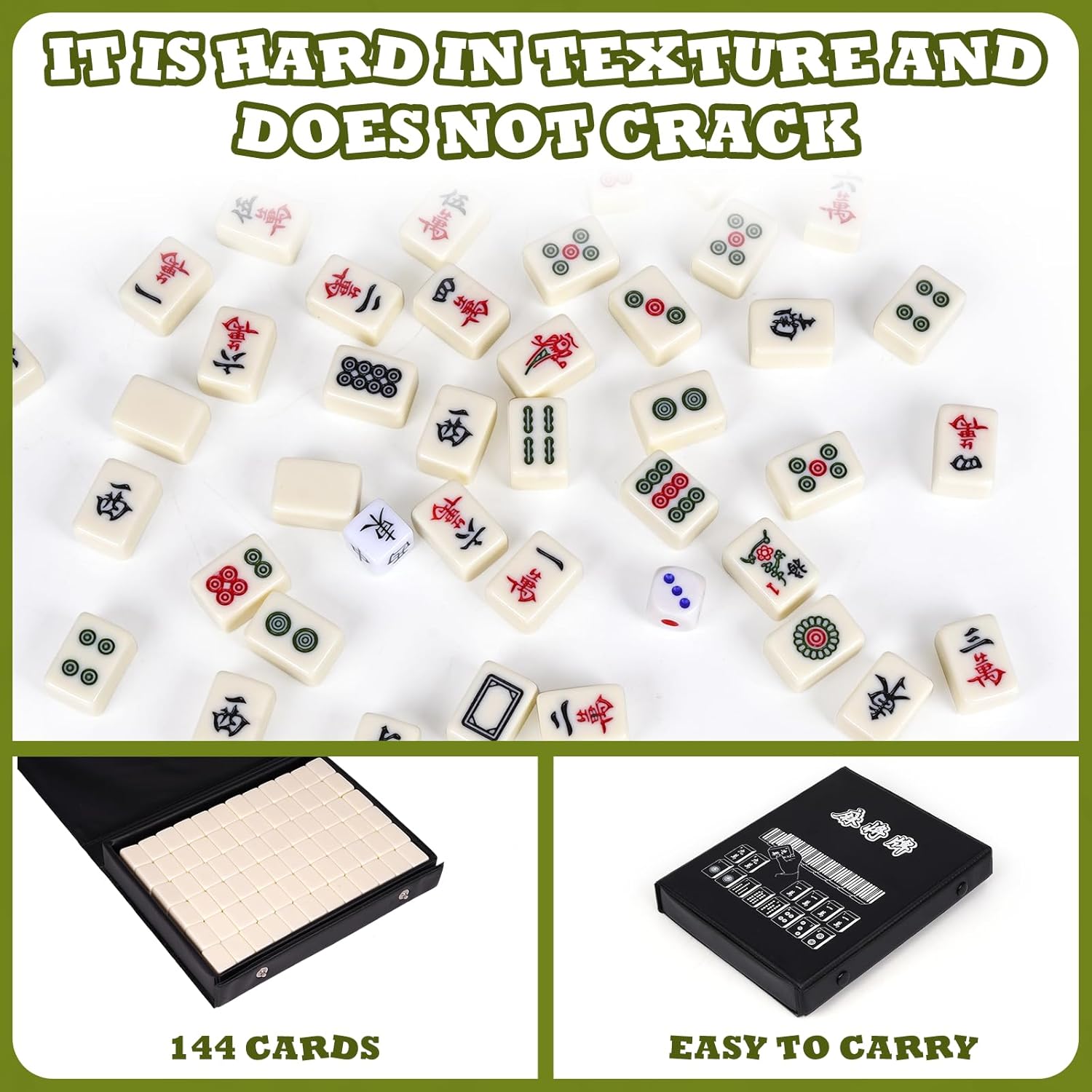 Mini Chinese Mahjong Board Game Set with 144 Tiles Black Carrying Case,Dominos Family Tabletop Game for Adults, Family Gatherings, Camping, Beach & Halloween Christmas Parties