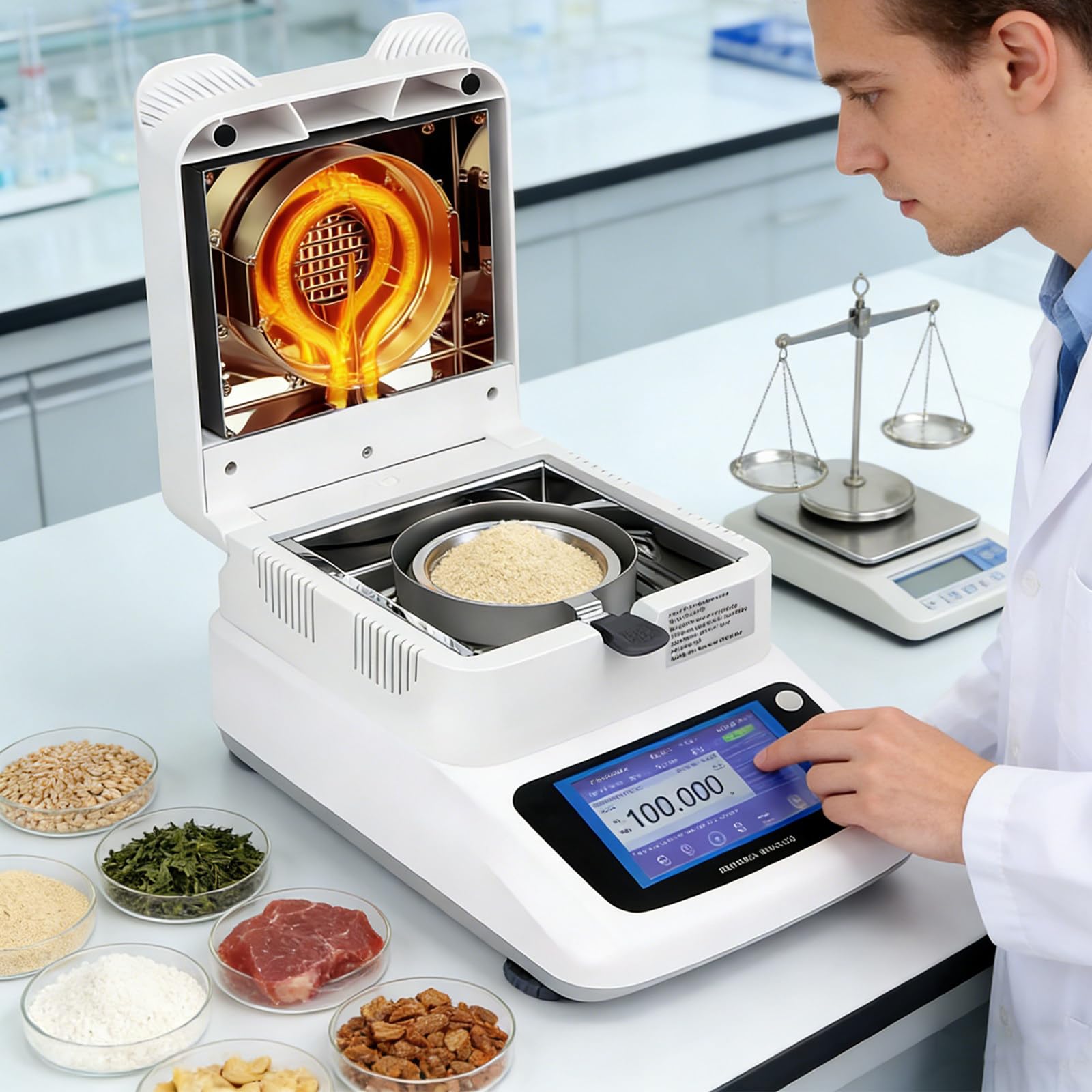 vnmudzeo Digital Moisture Analyzer,Lab Electronic Halogen Moisture Meter,120g Capacity,Readability 001%,5-In LCD Touch Screen,for Quality Inspection Laboratory 0.001g