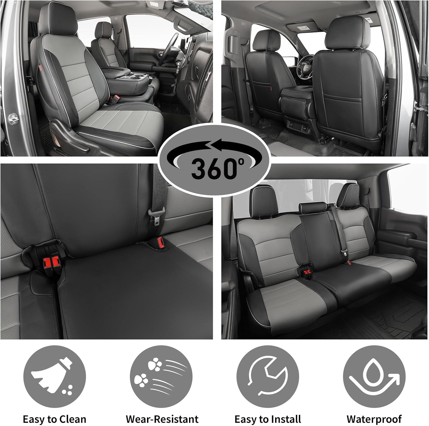 EKR Custom Fit Terrain Seat Covers for Select 2025 2026 GMC Terrain AT4, Denali, Elevation Full-Coverage Seat Cover - Faux Leather (Black/Gray)