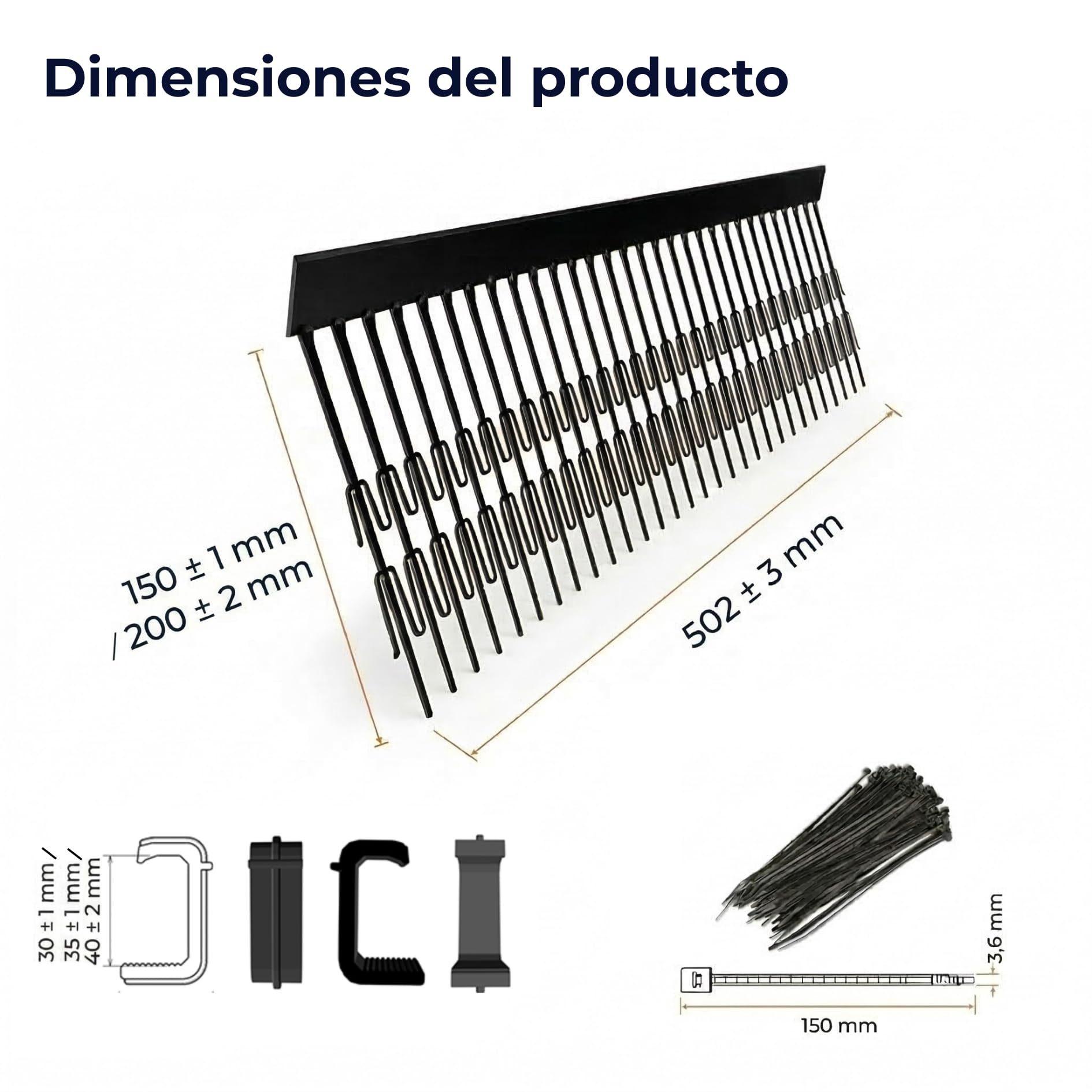 Repelente de Aves 40 m – C-Clip 30 mm – Extra Hoch 200 mm, Perimeter Segment Resistente a los Rayos UV para instalaciones solares
