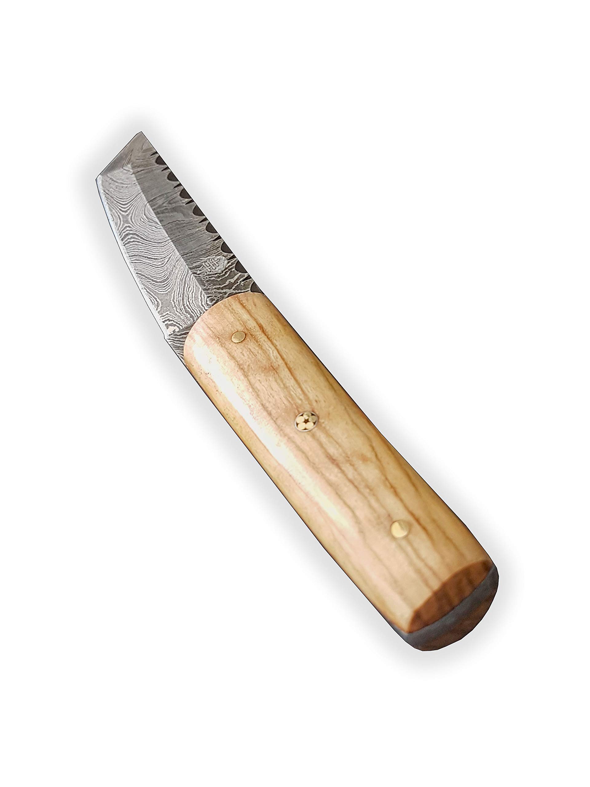 DELLINGER Mini Tanto nóż ze stali damasceńskiej, nóż ze stali damasceńskiej, nóż do użytku na świeżym powietrzu, nóż ze stali damasceńskiej, ostrze 75 mm, łącznie ze skórzaną pochwą