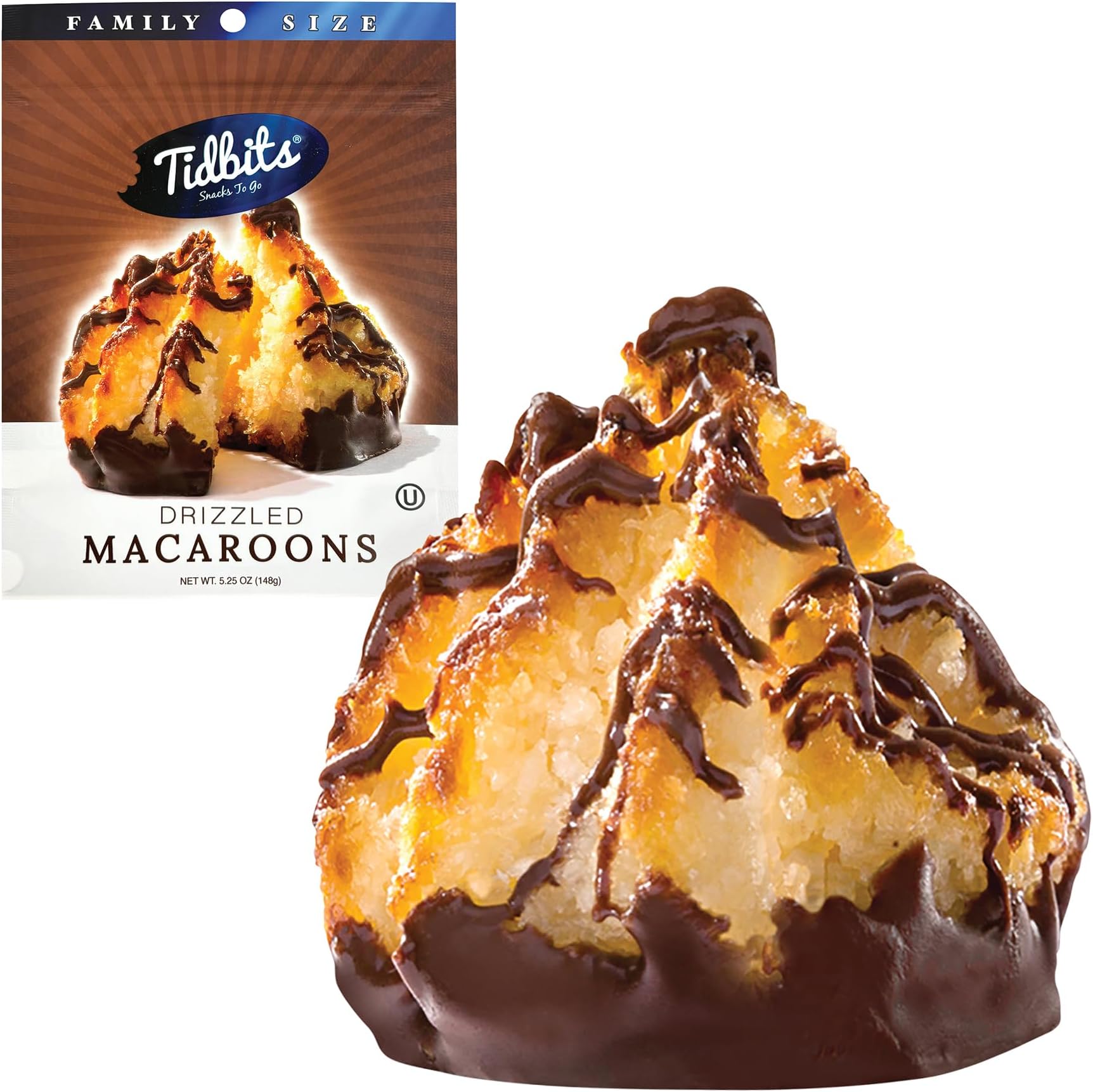 Tidbits Snacks To Go Chocolate Drizzle Macaroons – 5.25 oz. Family Size, Gourmet Gluten-Free Snack Treats, Delicious Vegan Dairy-Free Cookies
