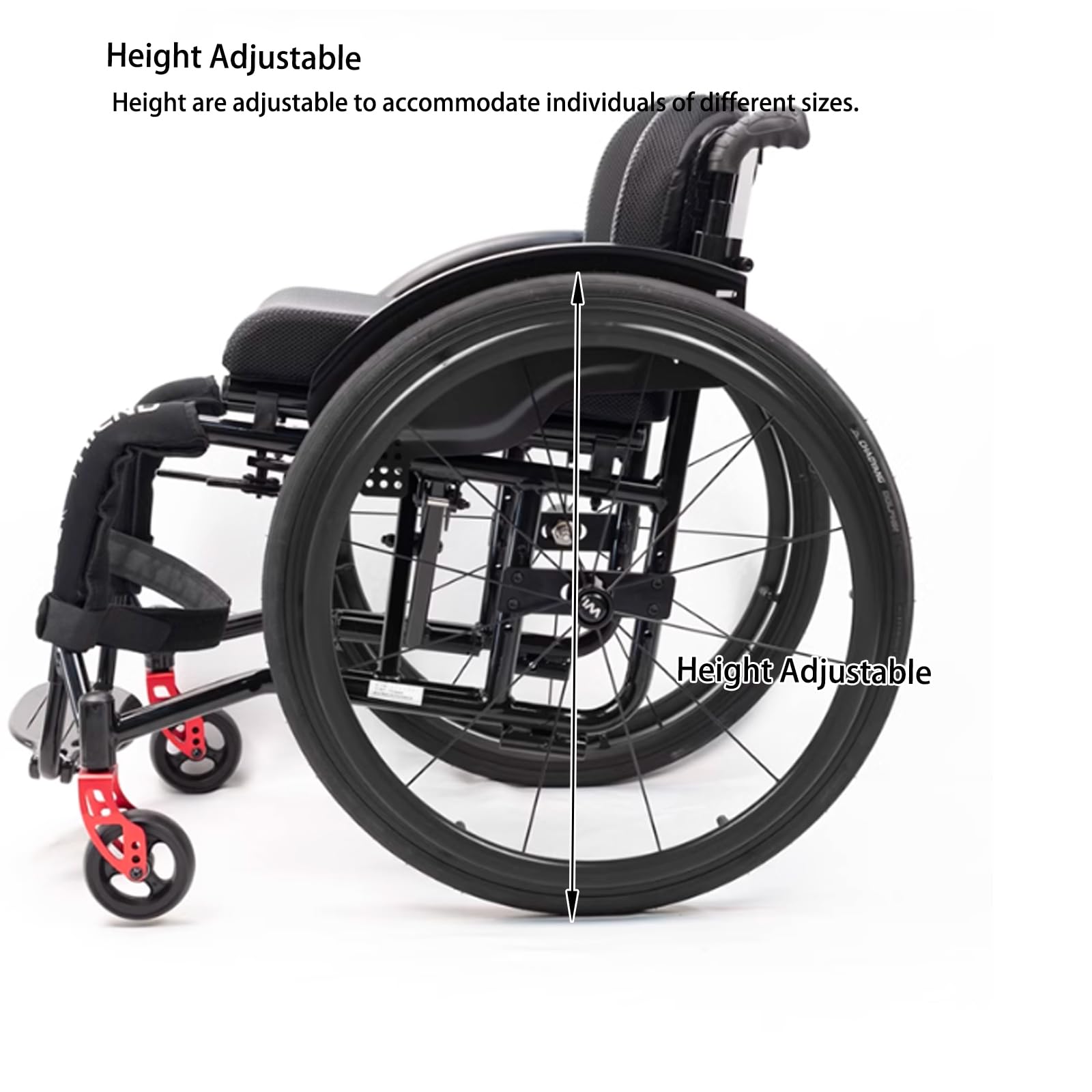Silla de ruedas de Plegable ligera para deportes, Silla de ruedas de transporte de aluminio, Autopropulsable, portátil, para viajes (Seat width:38cm/14.9in,Black)