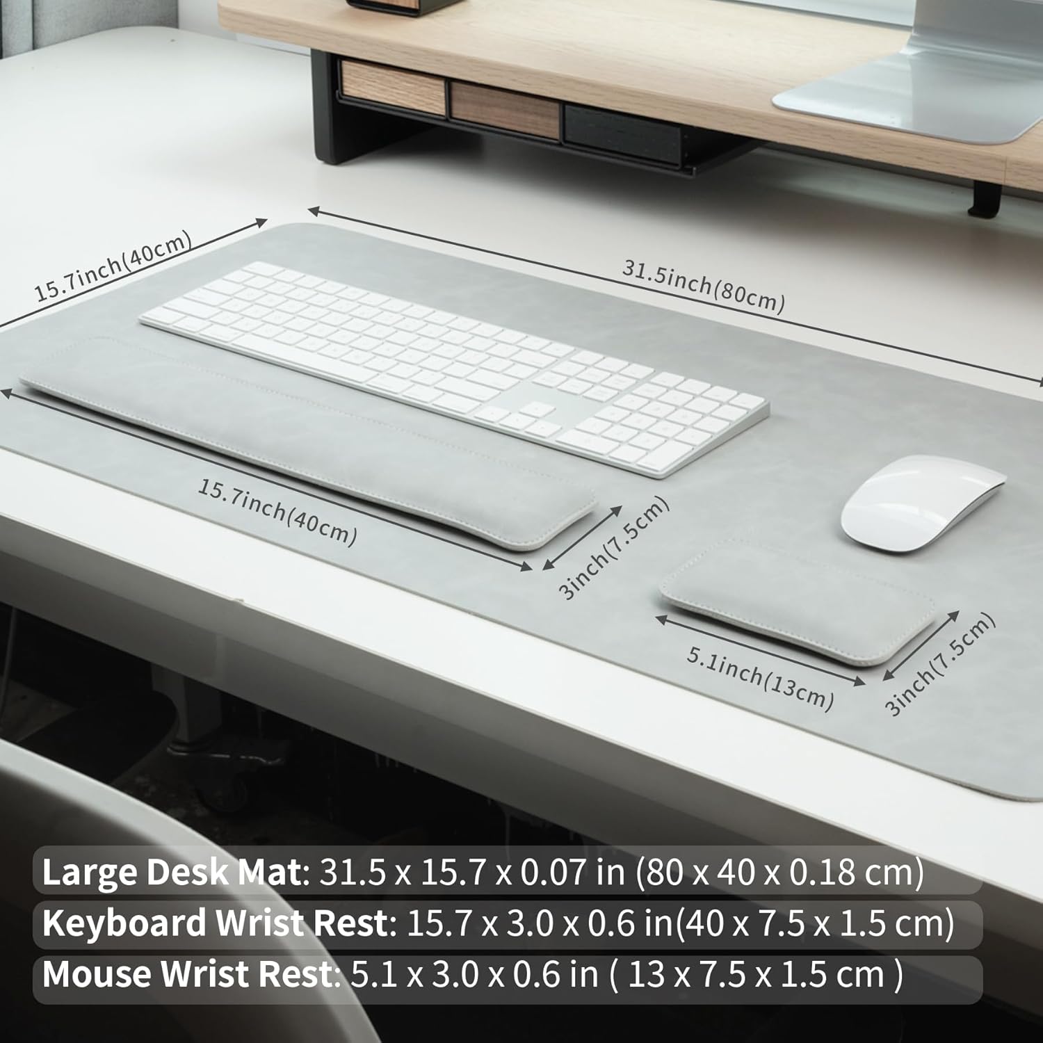 RENMTURE Large Mouse Pad and Keyboard Wrist Rest, Desk Pad for Keyboard and Mouse, Large Gaming Mouse Pad with Wrist Support, Desk Mat for Work and Gaming (Light Gray)