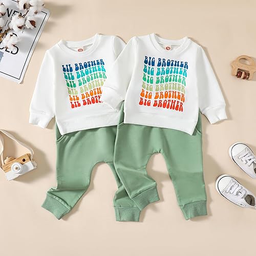 Miniatura 7 de Omkzanbi Big Brother Little Brother - Conjunto a juego con sudadera Big Brother y hermano menor, pantalón deportivo, ropa de otoño e invierno