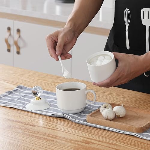 Miniatura 6 de Tazones de sal de cerámica cuenco de azúcar de 8 onzas con tapa de cristal y cuchara para cocina en casa recipiente de sal ideas de regalo de