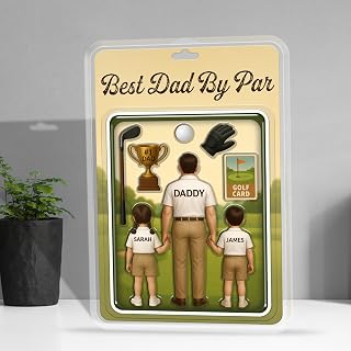 Personalized Figure Golf Dad & Kids Acrylic Block Plaque, Dad Gifts for Fathers Day Birthday, Father Gift from Daughter Son, Golf Gifts for Father Daddy Grandpa Husband Golf Lovers